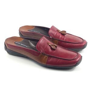 Sesto Meucci Maroon Brown Leather Slip-in Flat Loafer Shoe